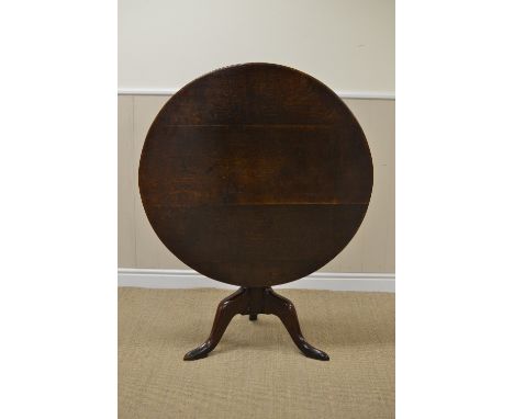 A large antique oak Pillar Table with circular top on vase turned column and tripod base, 2ft 11in