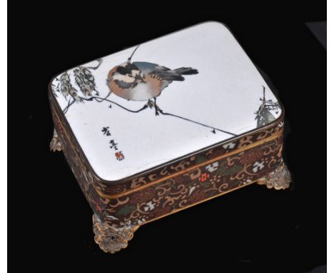 A fine Japanese cloisonné-enamel box and cover, by NAMIKAWA SOSUKE (1847-1910), Meiji Period, rounded square form, the white 