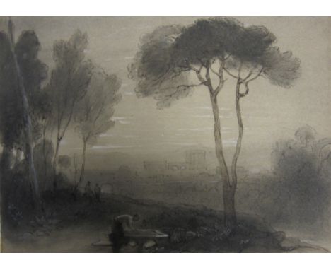 AFTER JOSEPH MALLORD WILLIAM TURNER RA (1775-1851)Scene in the Campagna (Woman at a Tank)grey wash5 1/2 x 7 1/2 in (13.9 x 19