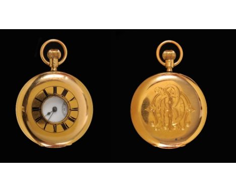 An Edwardian Half Hunter Pocket Watch the white enamel dial with roman numerals and subsidiary dial in 18ct gold case, Cheste
