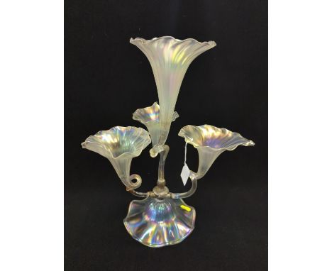 Late 19th/Early 20th Century Iridescent Glass Epergne with Lilly Shape Flutes - 39cm High 