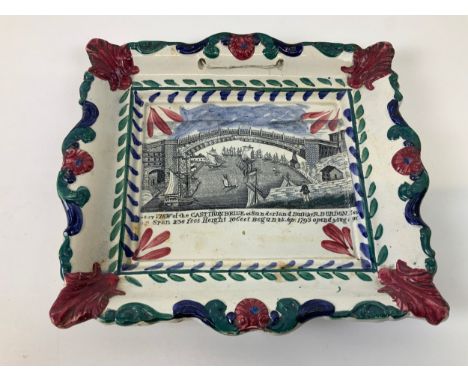 Polychrome Sunderland Ware Wall Plaque - Decorated with a View of the Cast Iron Bridge Built by R Burden at Sunderland and Da