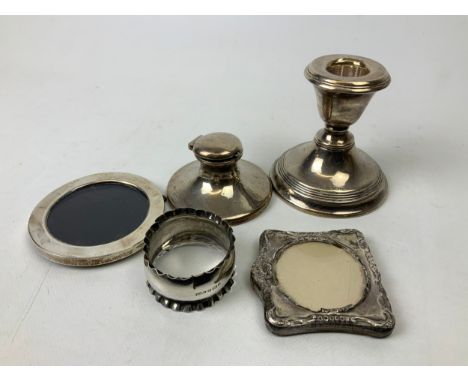 4x Silver Items - Picture Frames, Ink Well and Candlestick etc 