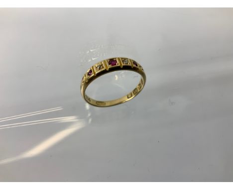 18ct Gold Diamond and Ruby Ring - Size N - 2.1gms 