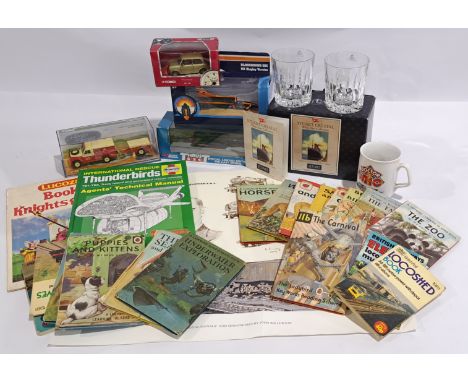 Mixed quantity of Glassware, Corgi Diecast vehicles, Books &amp; Ephemera, a boxed &amp; unboxed group. Includes Stuart Cryst