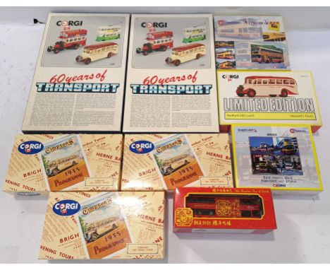 Corgi, a boxed group of "Public Transport" Vehicles. Includes Alexander ALX500 Bodied Dennis Trident CM059 with others. Altho