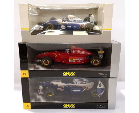Onyx, a boxed group of scale "Formula 1" model Vehicles. Includes 6003 Ferrari 41272 Jean Alesi with others. Although uncheck