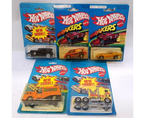 Mattel, a Sealed group of 80s "Hot Wheels" Vehicles. Includes Thunder Roller No. 3924 with others. Although unchecked for com