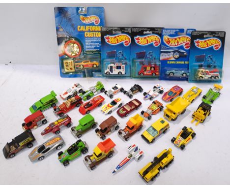 Mattel, a unboxed and boxed group of 80s "Hot Wheels" Vehicles. Includes Califorina Custom '57 Chevy 1297 with others. Althou