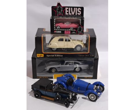Corgi, Maisto &amp; Chrono&nbsp;1:18 scale &amp; similar, a boxed &amp; unboxed group of Cars.&nbsp; Including&nbsp;Elvis Thu