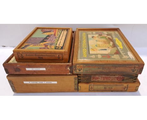 Anchor/Anker &amp; Similar, a boxed group of "Vintage" Construction Brick Sets. Includes set "Nr. 14A" with others. Although 