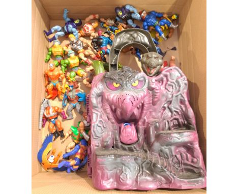 Mattel, a unboxed group of "He-Man Masters of the Universe" Action Figures &amp; Snake Mountain. Includes "Skeletor" with oth