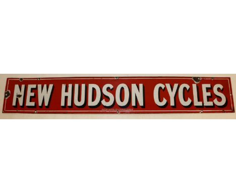 Vintage 'New Hudson Cycles' enamel sign, 79cm x 13cm 