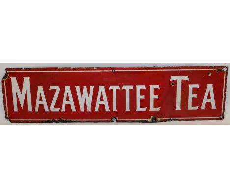 Red 'Mazawattee Tea' enamel sign, 61cm x 15.5cm 