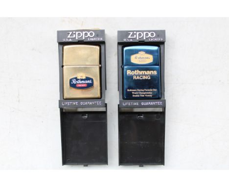 Rothmans Racing Formula One World Championship Double Title Victory blue Zippo lighter together with a Rothmans Cricket Zippo