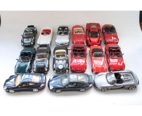 15x unboxed 1/18 scale diecast model vehicles incl. Maisto, Burago, Hot wheels etc. 