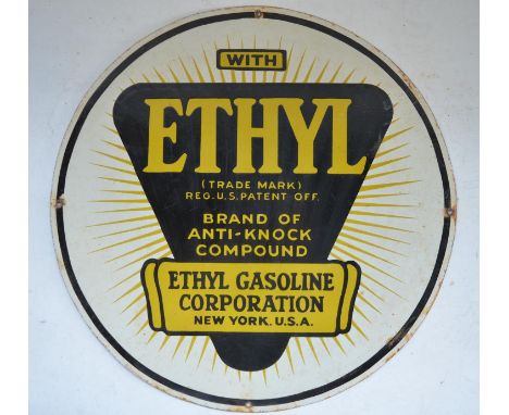 Circular plate steel enamel advertising sign for Ethyl Gasoline Corporation New York, D61.2cm