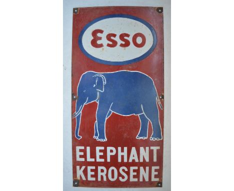 Plate steel enamel advertising sign for Esso Elephant Kerosine, 61cm x 30.5cm