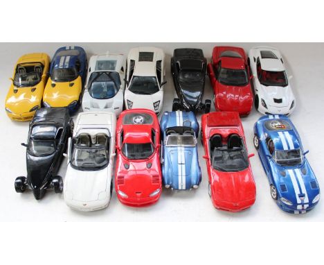 Thirteen 1/18 scale Diecast model vehicles incl. Burago. Maisto etc. 