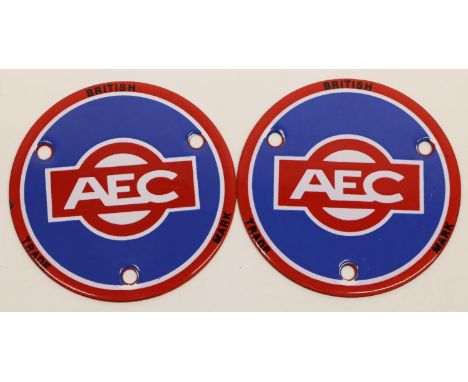 Two AEC commercial enamel hub caps new old stock