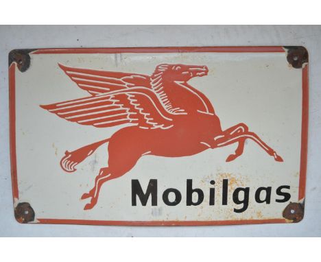 Plate steel enamel advertising sign for Mobilgas, 45cm x 27cm
