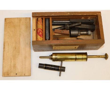 L. Gardner &amp; Sons spare injection sprayer and parts in original wood box, four cyl spanner all marked gardener