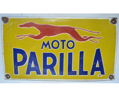 Plate steel enamel advertising sign for Moto Parilla, 47.8cm x 27.1cm