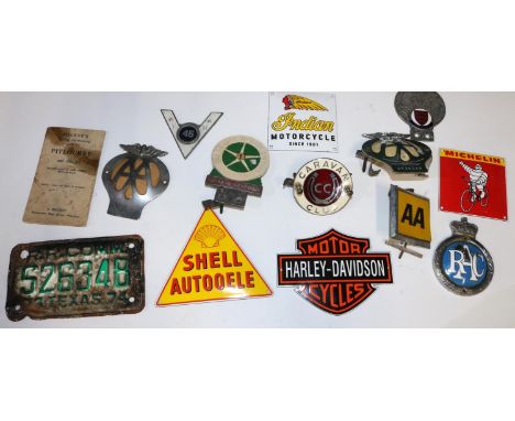 Car bumper badges - Vintage chrome and yellow AA 7C41403 &amp; 0T38246, yellow AA RAC, Caravan Club, League of Safe Drivers N