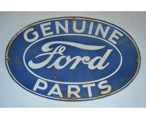 Plate steel enamel advertising sign for Genuine Ford Parts. 60.8cm x 37.7cm