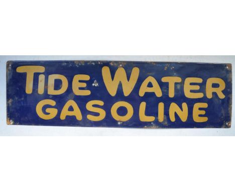 Plate steel enamel advertising sign for Tide Water Gasoline, 71.3cm x 20.4cm