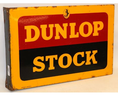Double sided 'Dunlop Stock' enamel sign, 46cm x 30.5cm 