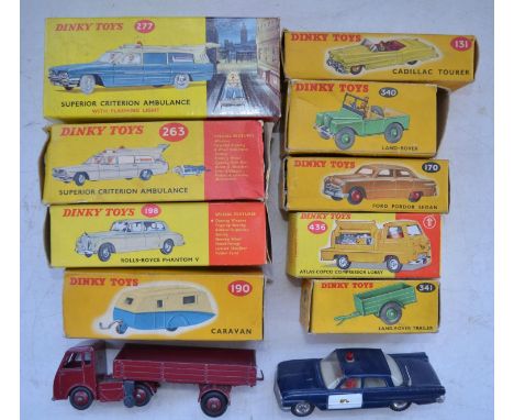 Collection of vintage boxed Dinky Toys diecast model vehicles to include 277 and 263 Superior Criterion Ambulances, 198 Rolls