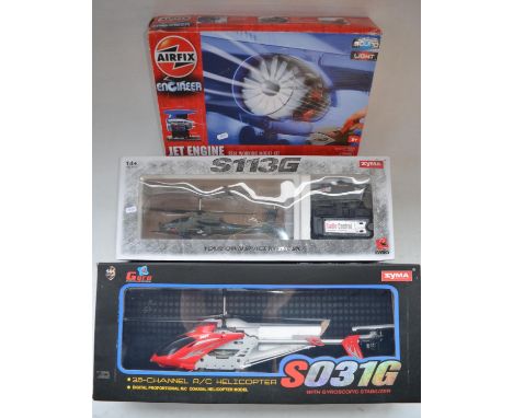 Large Syma S031G radio controlled helicopter with hand held transmitter and battery charger (charger may be faulty, no chargi