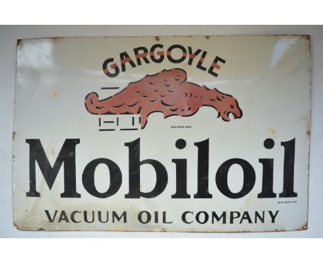 Large enamel Gargoyle Mobiloil Vacuum Oil Company advertising sign, 90.9x59.8cm
