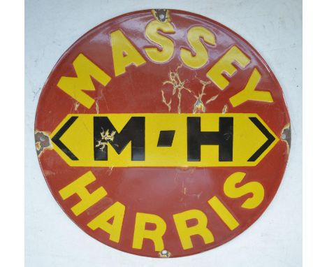 Circular plate steel enamel advertising sign for Massey Harris, D30.4cm 