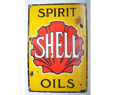 Plate steel enamel advertising sign for Shell Spirit Oils, 40cm x 59.8cm. 