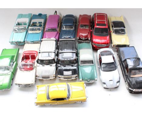 15x unboxed 1/18 scale diecast model vehicles incl. Maisto, Road Signature, Mira etc. 