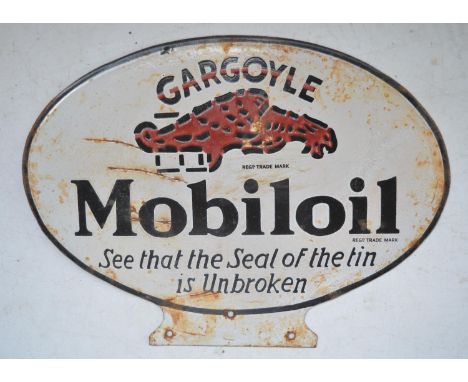 Plate steel enamel advertising sign for Gargoyle Mobiloil, 39.7cm x 29.1cm