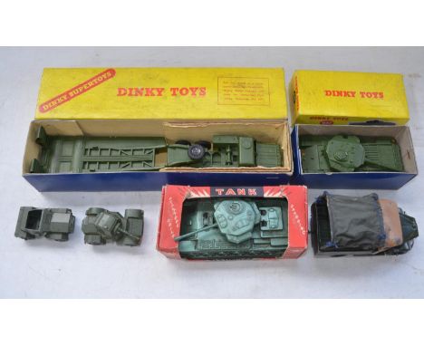 Boxed vintage Dinky Toys 660 Tank Transporter and 651 Centurion Tank plus unboxed 670 Armoured Car and 673 Scout Car. Also in