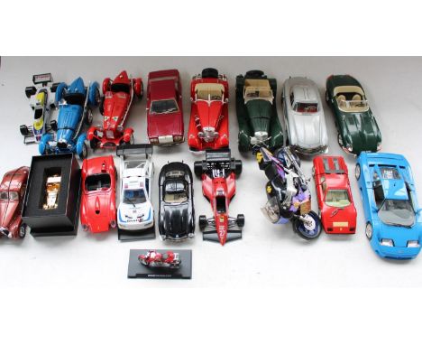 Selection of 1/18 scale diecast model vehicles incl. Burago with some smaller scale models (qty) 