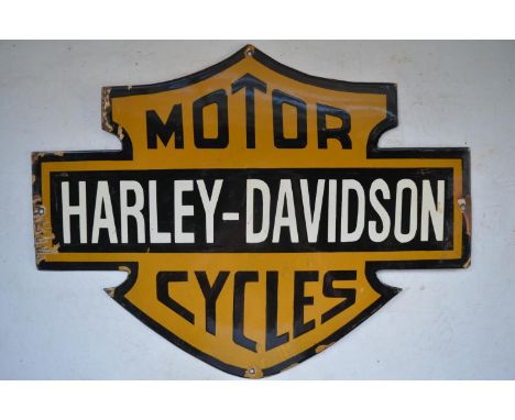Plate steel enamel advertising sign for Harley Davidson Motorcycles, 61.1cm x 46.5cm