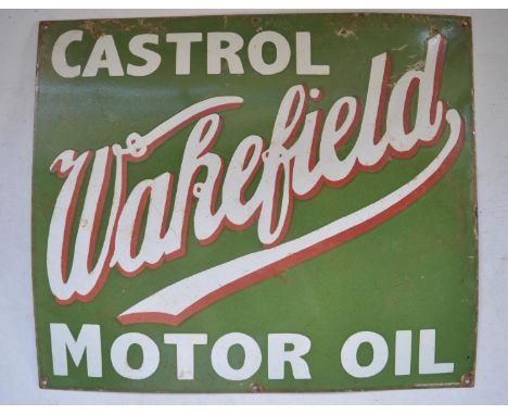 Plate steel enamel advertising sign for Wakefield Castrol Motor Oil, 59.7cm x 58.8cm