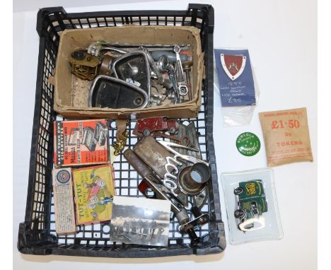 Mixed collection of automobilia inc. Tokens, enamel badge, vehicle badges, etc.(qty.) 