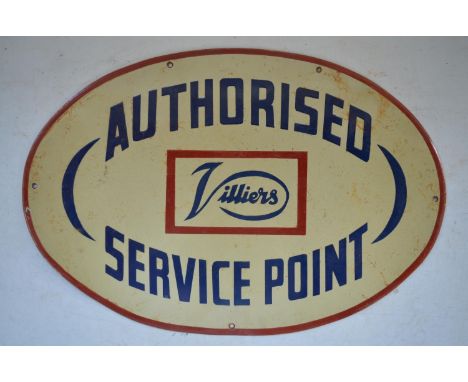 Plate steel enamel advertising sign for Villiers Authorised Service Point, 61.3cm x 41.1cm