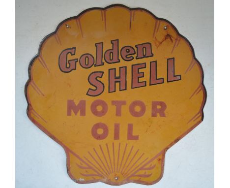 Plate steel enamel advertising sign for Golden Shell Motor Oil, 61.6cm x 61.7cm