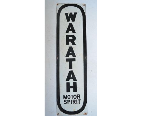 Plate steel enamel advertising sign for Warath Motor Spirit, 86.3cm x 22.8cm