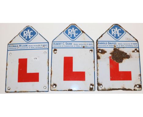Three RAC Driving Instructor Learner enamel plates 
