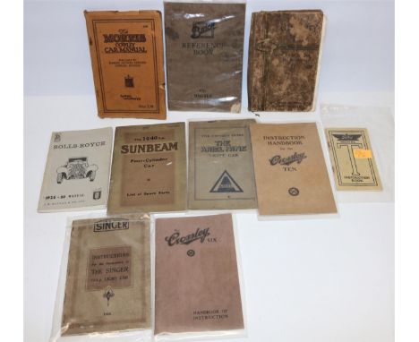 Collection of handbook/maunals inc. Rolls-Royce 1925-39 manual, The 14/40 h.p. Sunbeam Four Cylinder car list of spare parts,