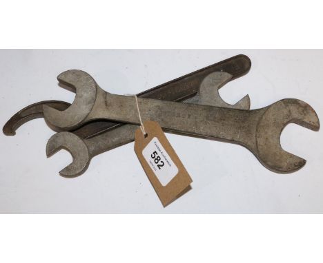 Two Rolls-Royce open end spanners, 11/16-13/16 and 1/2-6/16 and a Rolls-Royce hook spanner (3) 