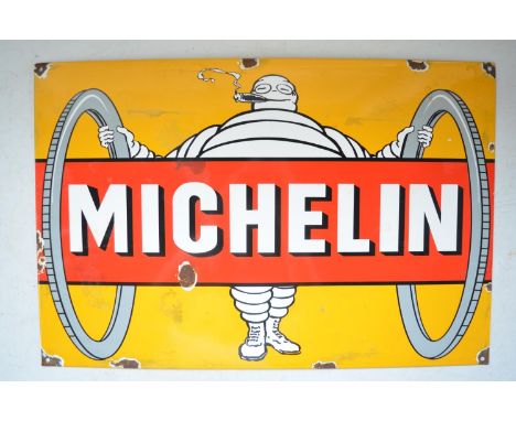 Plate steel enamel advertising sign for Michelin, 59.9cm x 40.1cm. 